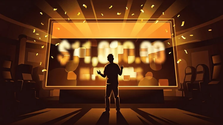 Progressieve jackpot: prijzenbord met lichtstralen en silhouet van een speler