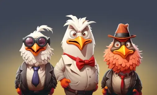 Drie Kokobet-mascottes in kostuum