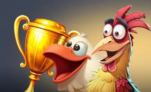 Twee Kokobet-hanen met een gouden beker